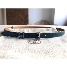 Hermes Calf Leather Gold Plated Steel Pin Buckle 15mm Belt For Women Navy