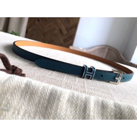 Hermes Calf Leather Gold Plated Steel Pin Buckle 15mm Belt For Women Navy