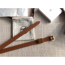 Hermes Calf Leather Gold Plated Steel Pin Buckle 15mm Belt For Women Brown