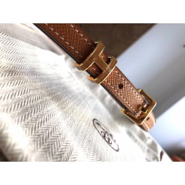 Hermes Calf Leather Gold Plated Steel Pin Buckle 15mm Belt For Women Brown