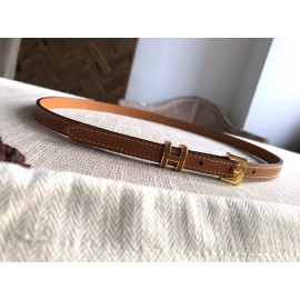 Hermes Calf Leather Gold Plated Steel Pin Buckle 15mm Belt For Women Brown