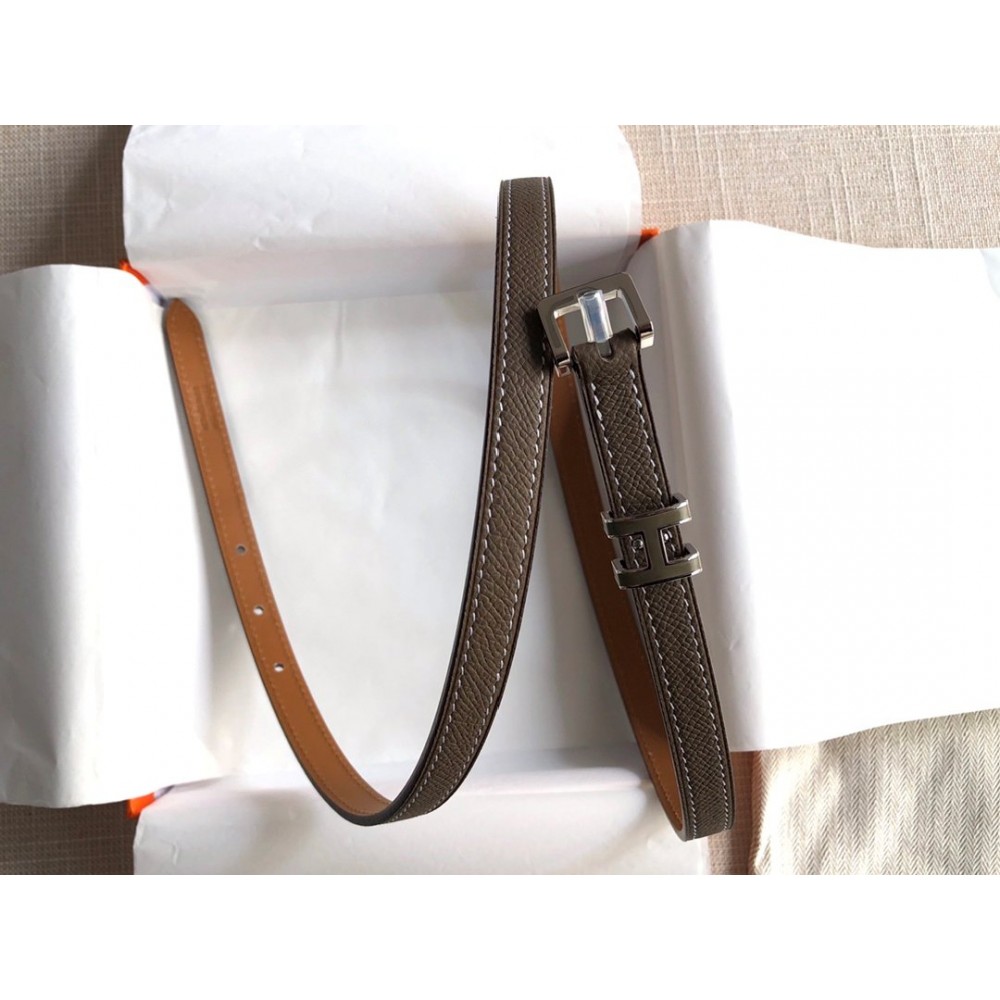 Hermes Calf Leather Gold Plated Steel Pin Buckle 15mm Belt For Women Coffee