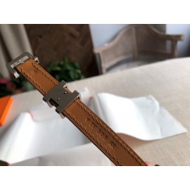 Hermes Calf Leather Gold Plated Steel Pin Buckle 15mm Belt For Women Coffee