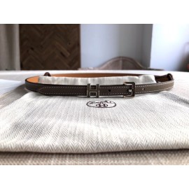 Hermes Calf Leather Gold Plated Steel Pin Buckle 15mm Belt For Women Coffee