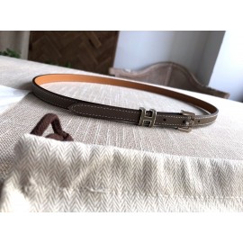 Hermes Calf Leather Gold Plated Steel Pin Buckle 15mm Belt For Women Coffee