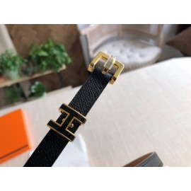 Hermes Calf Leather Gold Plated Steel Pin Buckle 15mm Belt For Women Black
