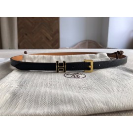 Hermes Calf Leather Gold Plated Steel Pin Buckle 15mm Belt For Women Black