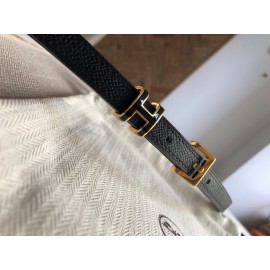 Hermes Calf Leather Gold Plated Steel Pin Buckle 15mm Belt For Women Black