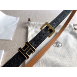 Hermes Calf Leather Gold Plated Steel Pin Buckle 15mm Belt For Women Black