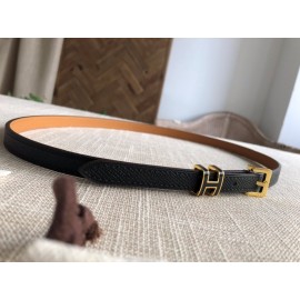 Hermes Calf Leather Gold Plated Steel Pin Buckle 15mm Belt For Women Black