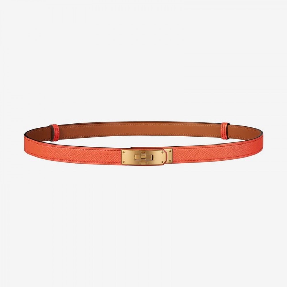 Hermes Fashion Calf Leather Gold Buckle 18mm Kelly Belt Orange