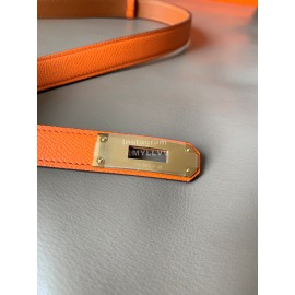 Hermes Fashion Calf Leather Gold Buckle 18mm Kelly Belt Orange