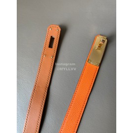 Hermes Fashion Calf Leather Gold Buckle 18mm Kelly Belt Orange