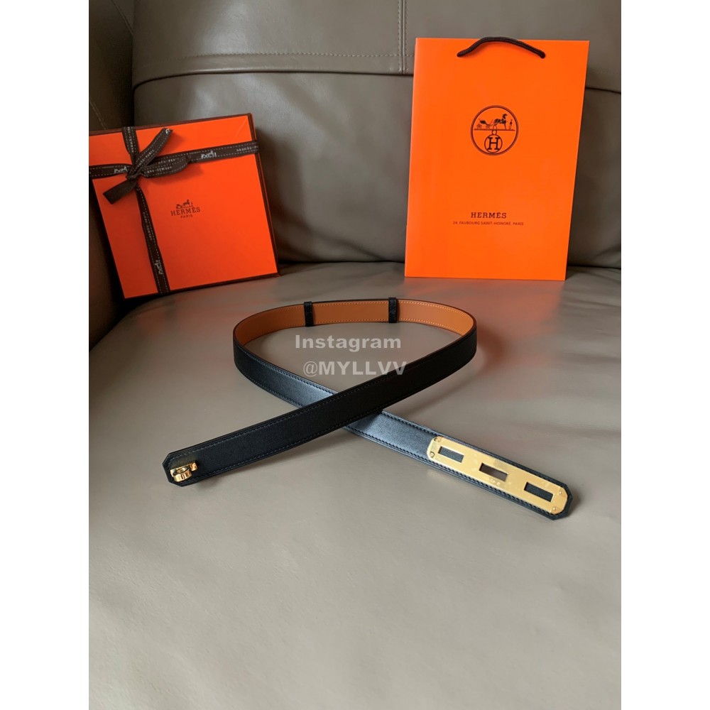 Hermes New Soho Calf Leather Fine Steel Gold Buckle Belt Black