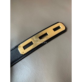 Hermes New Soho Calf Leather Fine Steel Gold Buckle Belt Black