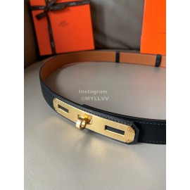 Hermes New Soho Calf Leather Fine Steel Gold Buckle Belt Black