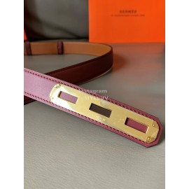 Hermes New Soho Calf Leather Fine Steel Gold Buckle Belt Wine Red