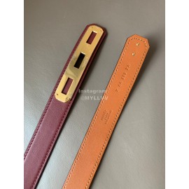 Hermes New Soho Calf Leather Fine Steel Gold Buckle Belt Wine Red