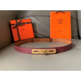 Hermes New Soho Calf Leather Fine Steel Gold Buckle Belt Wine Red