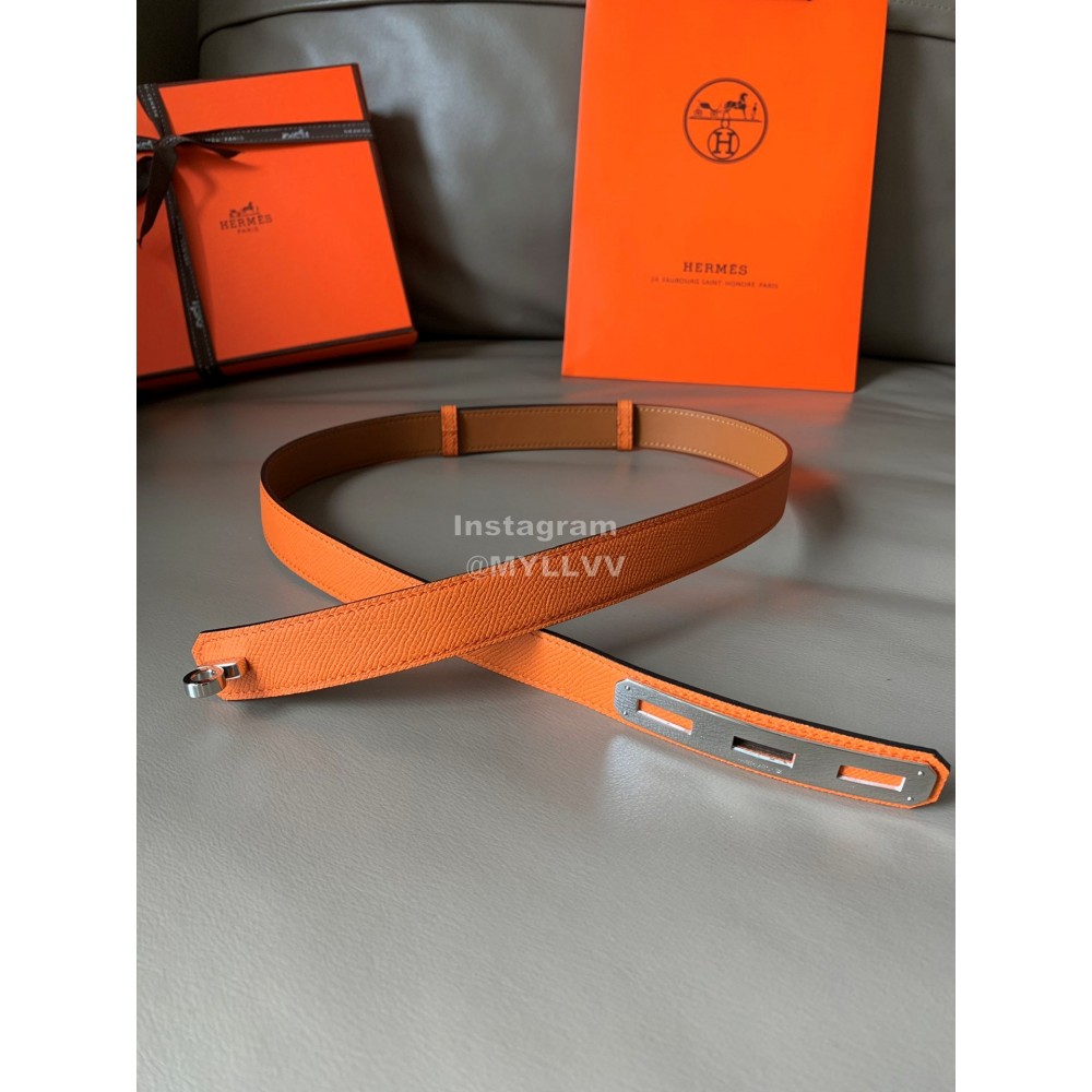 Hermes New Soho Orange Calf Leather Fine Steel Silver Buckle Belt 