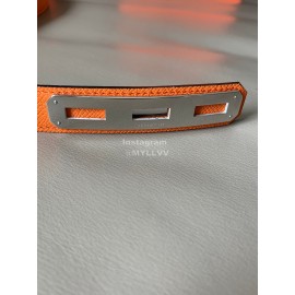 Hermes New Soho Orange Calf Leather Fine Steel Silver Buckle Belt 