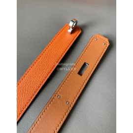 Hermes New Soho Orange Calf Leather Fine Steel Silver Buckle Belt 