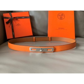 Hermes New Soho Orange Calf Leather Fine Steel Silver Buckle Belt 