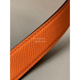 Hermes New Soho Orange Calf Leather Fine Steel Silver Buckle Belt 