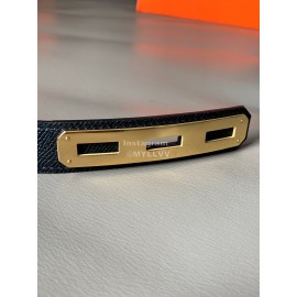 Hermes New Soho Black Calf Leather Fine Steel Gold Buckle Belt
