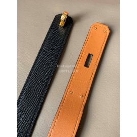 Hermes New Soho Black Calf Leather Fine Steel Gold Buckle Belt