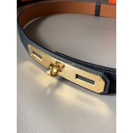 Hermes New Soho Black Calf Leather Fine Steel Gold Buckle Belt