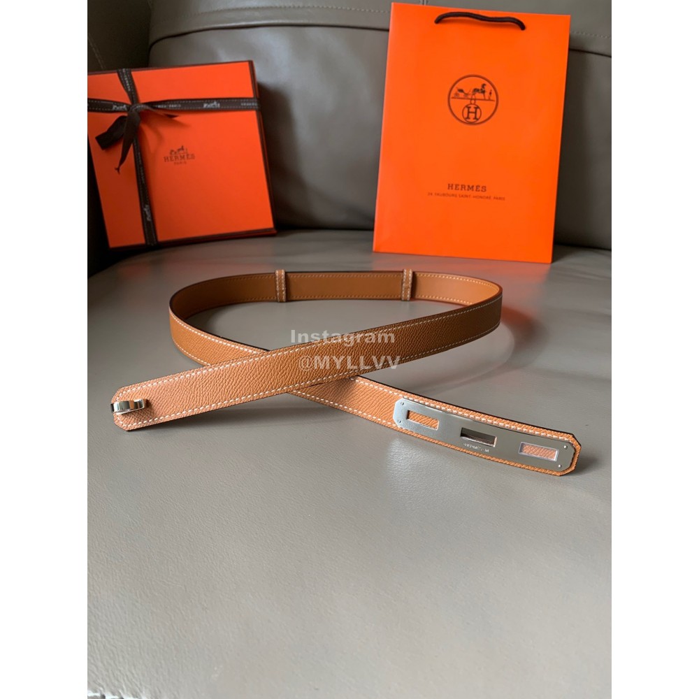 Hermes New Soho Calf Leather Fine Steel Silver Buckle Belt Orange