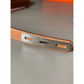 Hermes New Soho Calf Leather Fine Steel Silver Buckle Belt Orange