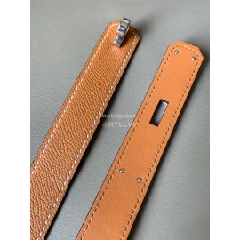 Hermes New Soho Calf Leather Fine Steel Silver Buckle Belt Orange