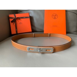 Hermes New Soho Calf Leather Fine Steel Silver Buckle Belt Orange