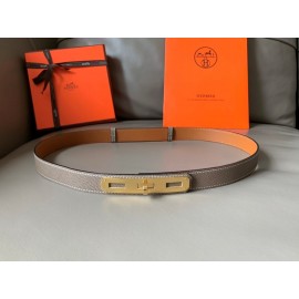 Hermes New Soho Calf Leather Fine Steel Gold Buckle Belt Coffee