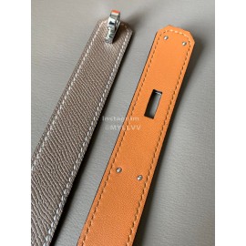 Hermes New Soho Calf Leather Fine Steel Silver Buckle Belt Coffee