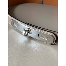 Hermes New Soho Calf Leather Fine Steel Silver Buckle Belt Coffee
