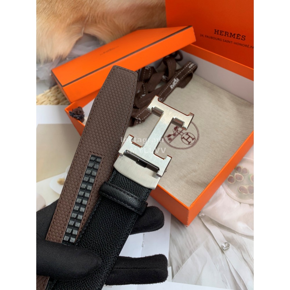 Hermes Double Side Calf Leather Automatic Steel Buckle 35mm Belt For Men