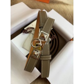 Hermes Calf Leather Stainless Steel Silver Buckle 18mm Kelly Belt Coffee