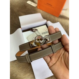 Hermes Calf Leather Stainless Steel Silver Buckle 18mm Kelly Belt Coffee