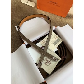 Hermes Calf Leather Stainless Steel Silver Buckle 18mm Kelly Belt Coffee