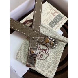 Hermes Calf Leather Stainless Steel Silver Buckle 18mm Kelly Belt Coffee