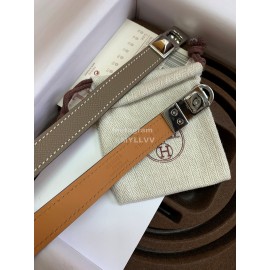 Hermes Calf Leather Stainless Steel Silver Buckle 18mm Kelly Belt Coffee