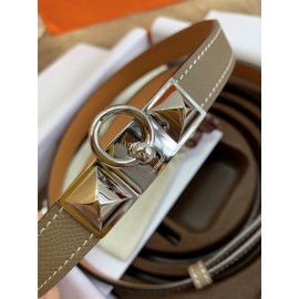 Hermes Calf Leather Stainless Steel Silver Buckle 18mm Kelly Belt Coffee