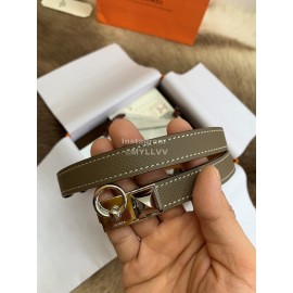 Hermes Calf Leather Stainless Steel Silver Buckle 18mm Kelly Belt Coffee