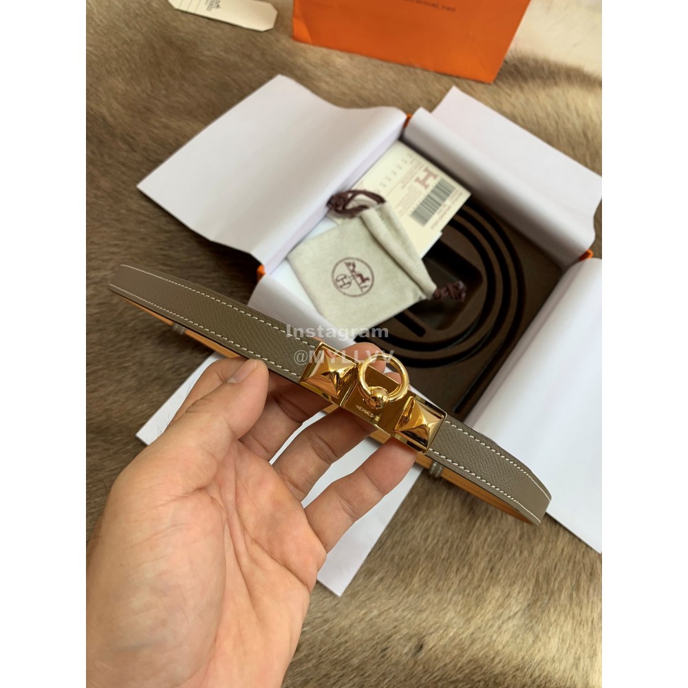 Hermes Calf Leather Stainless Steel Gold Buckle 18mm Kelly Belt Coffee