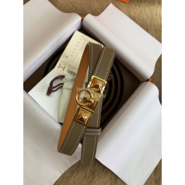 Hermes Calf Leather Stainless Steel Gold Buckle 18mm Kelly Belt Coffee