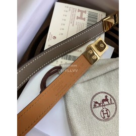 Hermes Calf Leather Stainless Steel Gold Buckle 18mm Kelly Belt Coffee