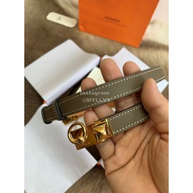 Hermes Calf Leather Stainless Steel Gold Buckle 18mm Kelly Belt Coffee
